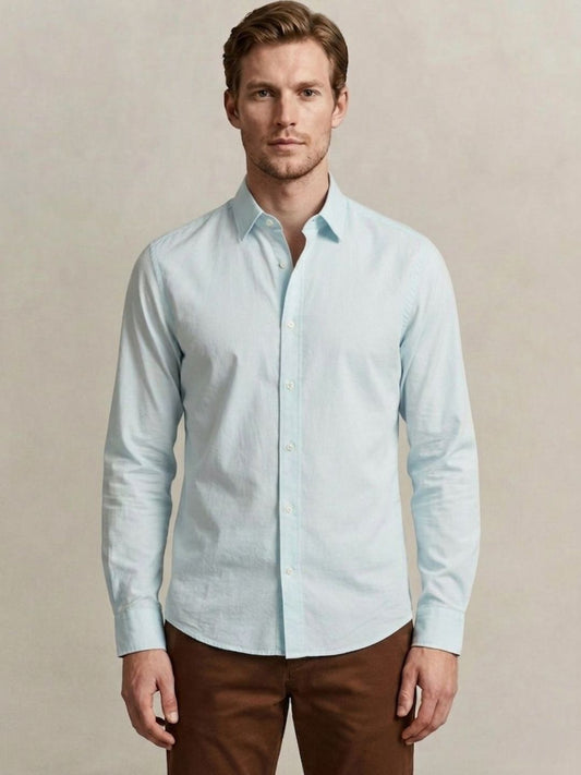 Gant Men Light Blue Solid Regular Fit Classic Poplin Shirt
