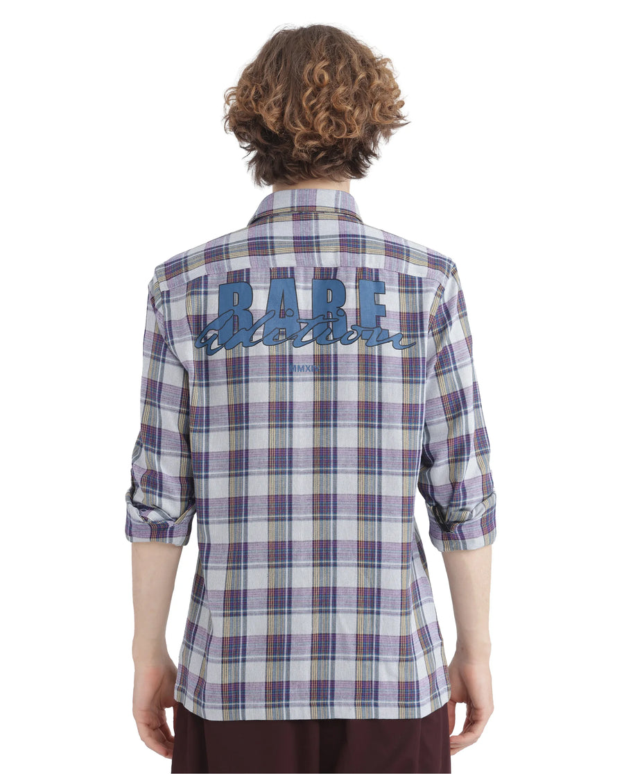 Rare Rabbit Men's Yanda Grey Cotton Checked Print Oversized Fit Full Sleeve Collared Shirt