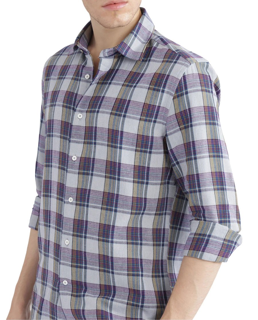 Rare Rabbit Men's Yanda Grey Cotton Checked Print Oversized Fit Full Sleeve Collared Shirt