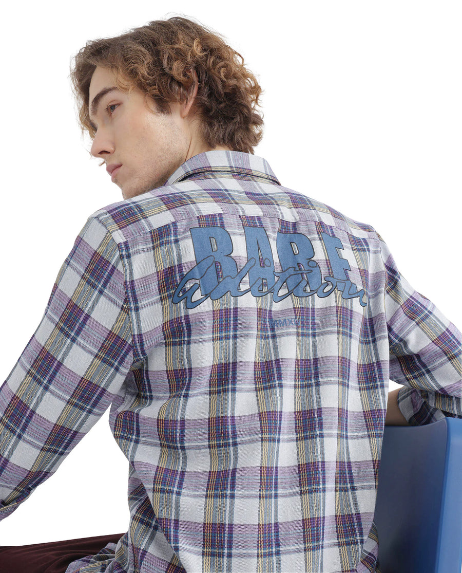 Rare Rabbit Men's Yanda Grey Cotton Checked Print Oversized Fit Full Sleeve Collared Shirt