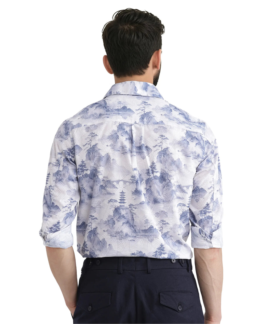 Rare Rabbit Men's Yashi Off White Cotton Abstract Print Regular Fit Full Sleeve Collared Shirt