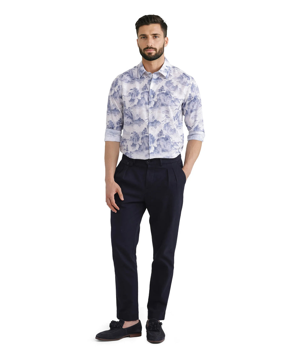 Rare Rabbit Men's Yashi Off White Cotton Abstract Print Regular Fit Full Sleeve Collared Shirt