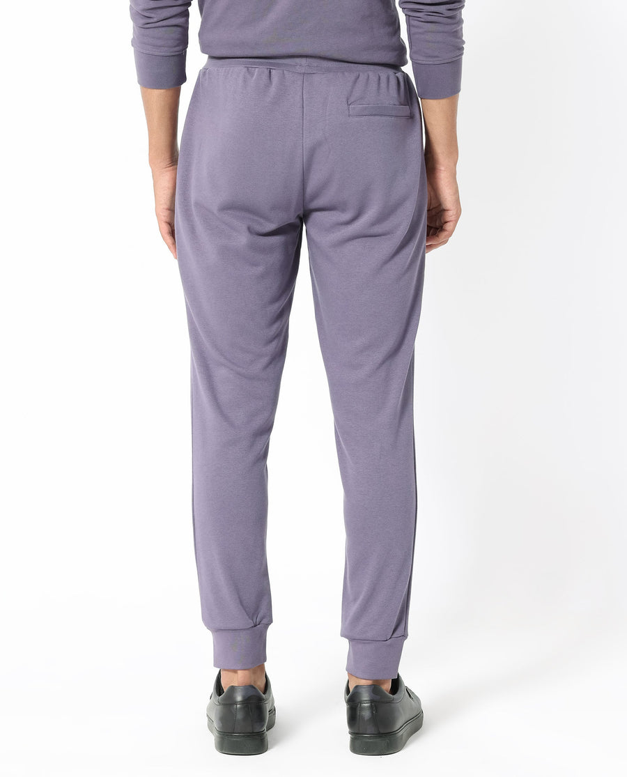 Rare Rabbit Men's Yazu Purple Cotton Embroidered Regular Fit Track Pant