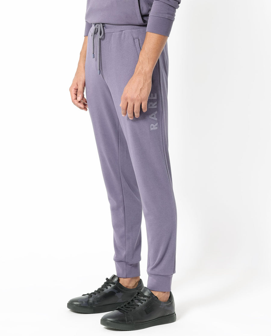 Rare Rabbit Men's Yazu Purple Cotton Embroidered Regular Fit Track Pant