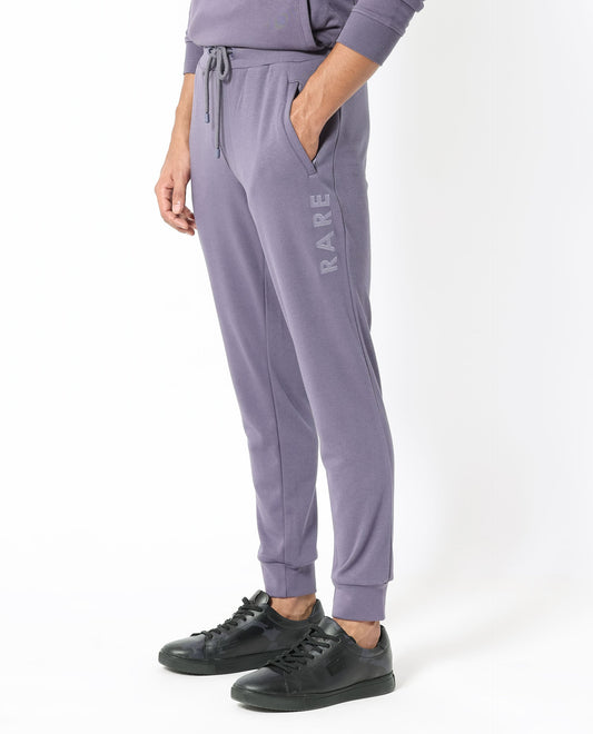 Rare Rabbit Men's Yazu Purple Cotton Embroidered Regular Fit Track Pant