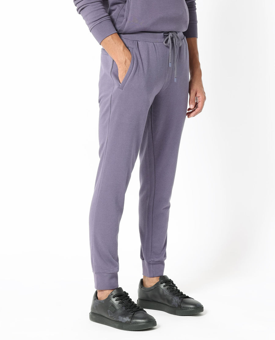 Rare Rabbit Men's Yazu Purple Cotton Embroidered Regular Fit Track Pant
