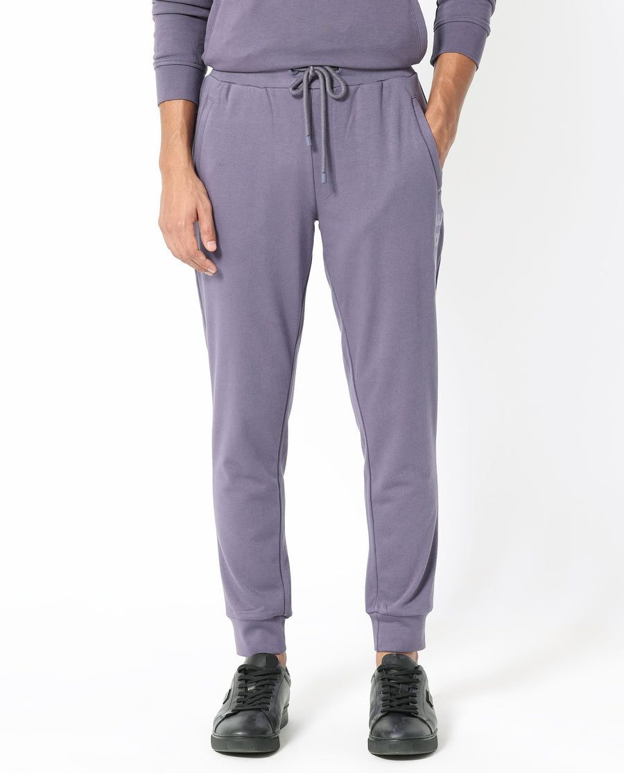 Rare Rabbit Men's Yazu Purple Cotton Embroidered Regular Fit Track Pant
