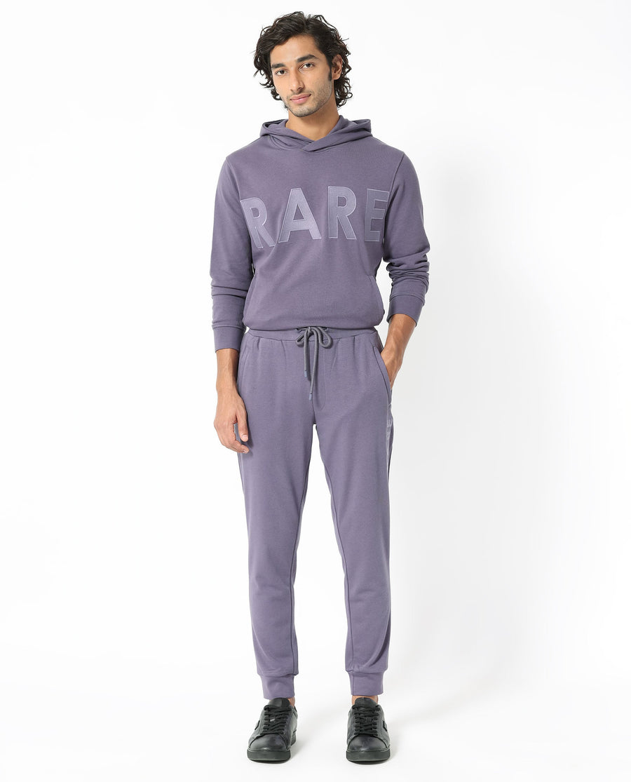 Rare Rabbit Men's Yazu Purple Cotton Embroidered Regular Fit Track Pant