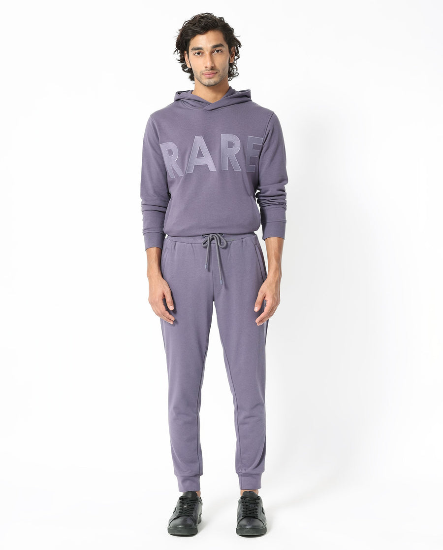 Rare Rabbit Men's Yazu Purple Cotton Embroidered Regular Fit Track Pant
