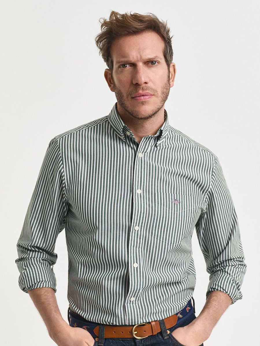 GANT Men Classic Fit Vertical Striped Button-Down Collar Pure Cotton Casual Shirt