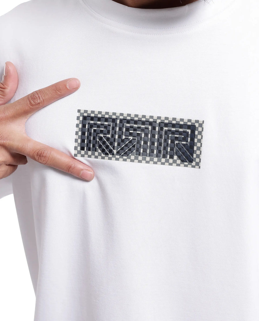 Rare Rabbit Men's Fobo White Cotton Blend Monogram Print Regular Fit Half Sleeve Crew Neck T-Shirt