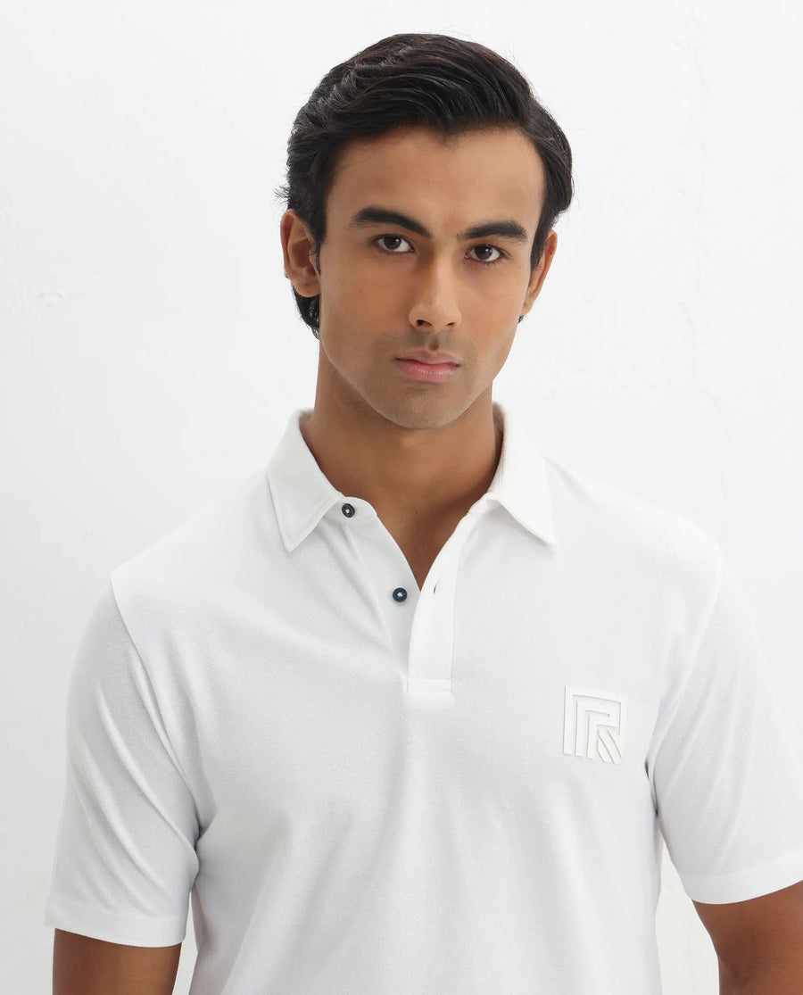 Rare Rabbit Men's Yobo White Plain Regular Fit Half Sleeve Polo