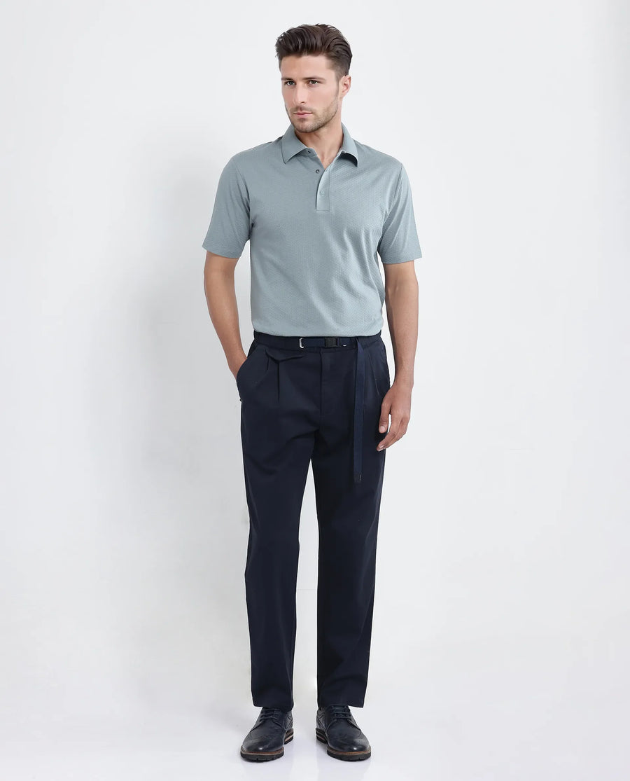Rare Rabbit Men's Yocko Navy Cotton Blend Plain Baggy Fit Trouser