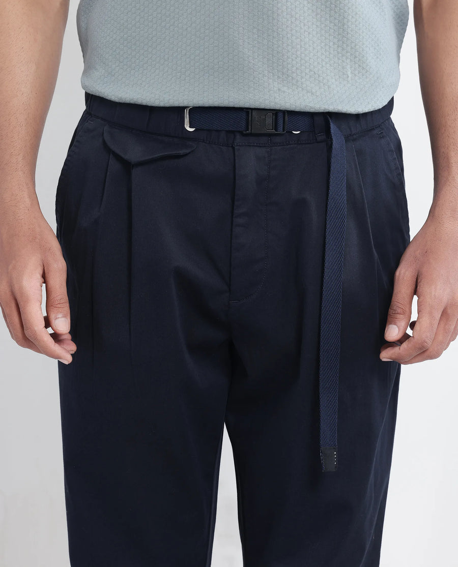 Rare Rabbit Men's Yocko Navy Cotton Blend Plain Baggy Fit Trouser