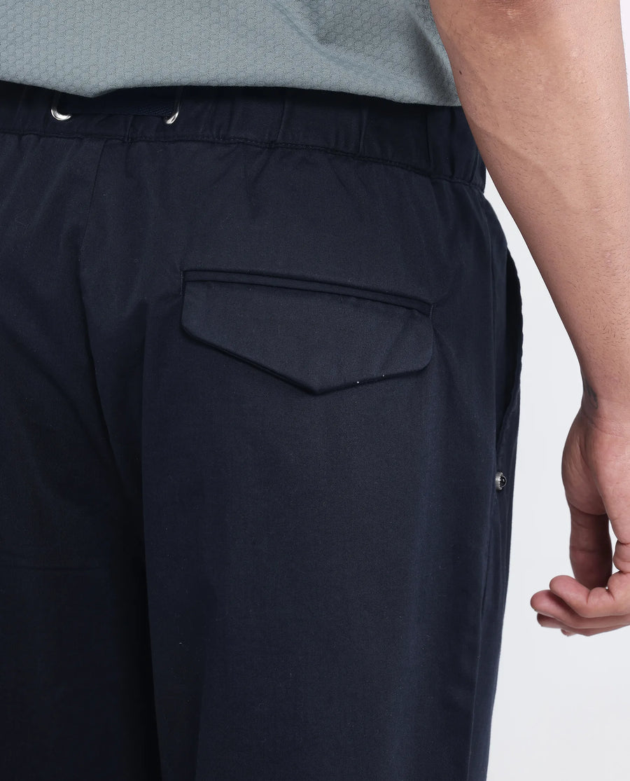 Rare Rabbit Men's Yocko Navy Cotton Blend Plain Baggy Fit Trouser