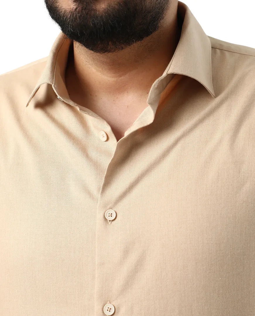 Rare Rabbit Men's Yok Big Beige Cotton Blend Fabric Full Sleeve Spread Collar Button Closure Regular Fit Plain Shirt