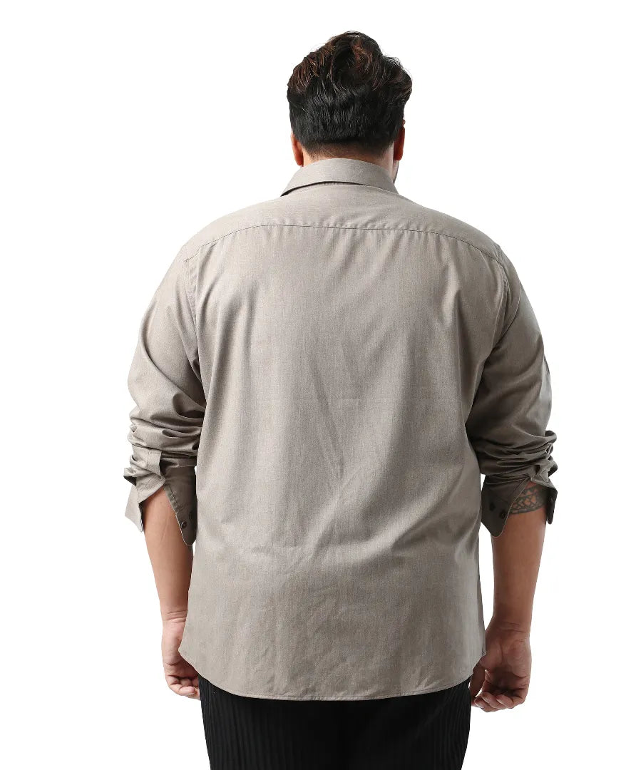 Rare Rabbit Men's Yok Big Dark Beige Cotton Poly Fabric Full Sleeve Spread Collar Button Closure Regular Fit Plain Shirt