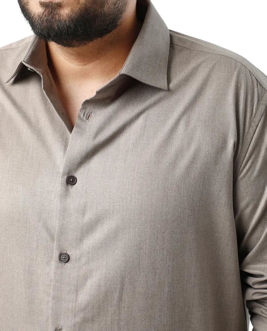 Rare Rabbit Men's Yok Big Dark Beige Cotton Poly Fabric Full Sleeve Spread Collar Button Closure Regular Fit Plain Shirt