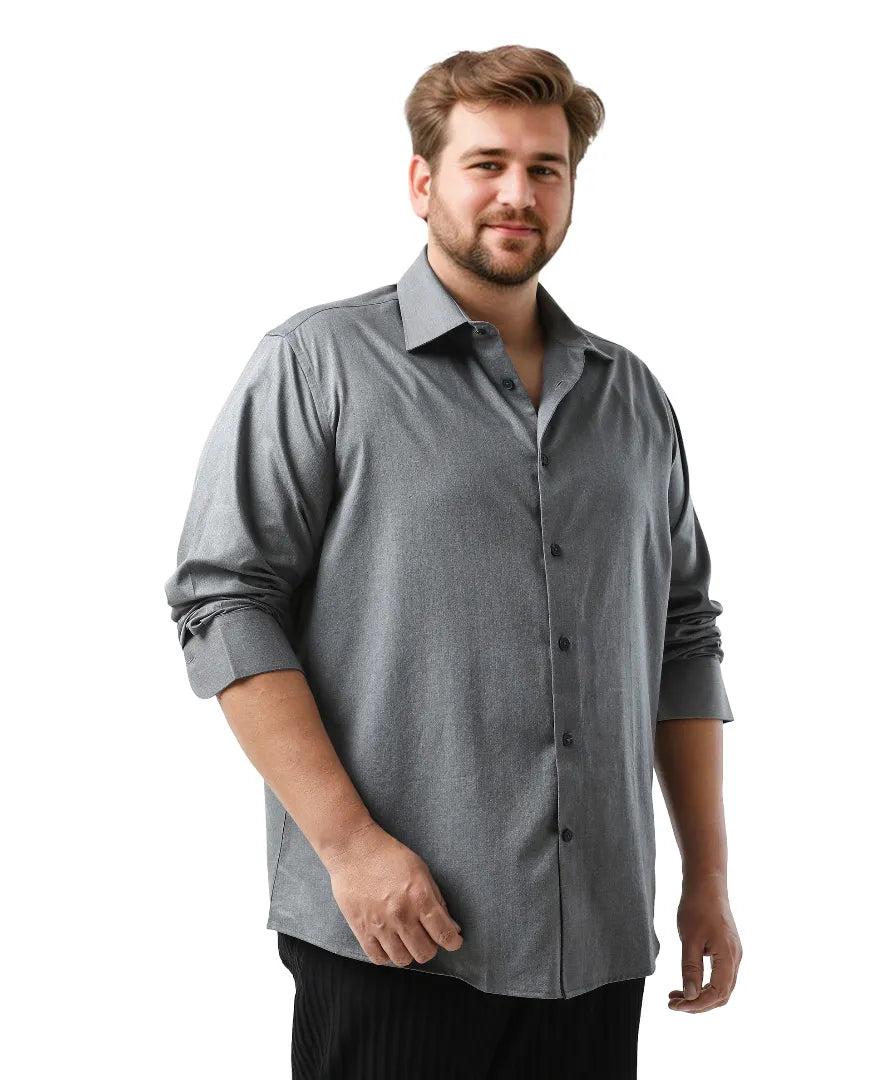 Rare Rabbit Men's Yok Big Dark Grey Cotton Poly Fabric Full Sleeve Spread Collar Button Closure Regular Fit Plain Shirt