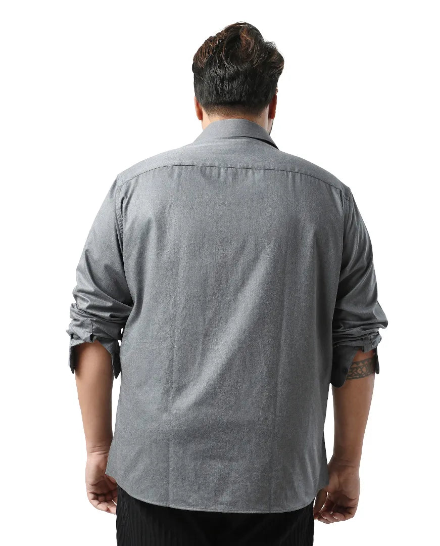 Rare Rabbit Men's Yok Big Dark Grey Cotton Poly Fabric Full Sleeve Spread Collar Button Closure Regular Fit Plain Shirt