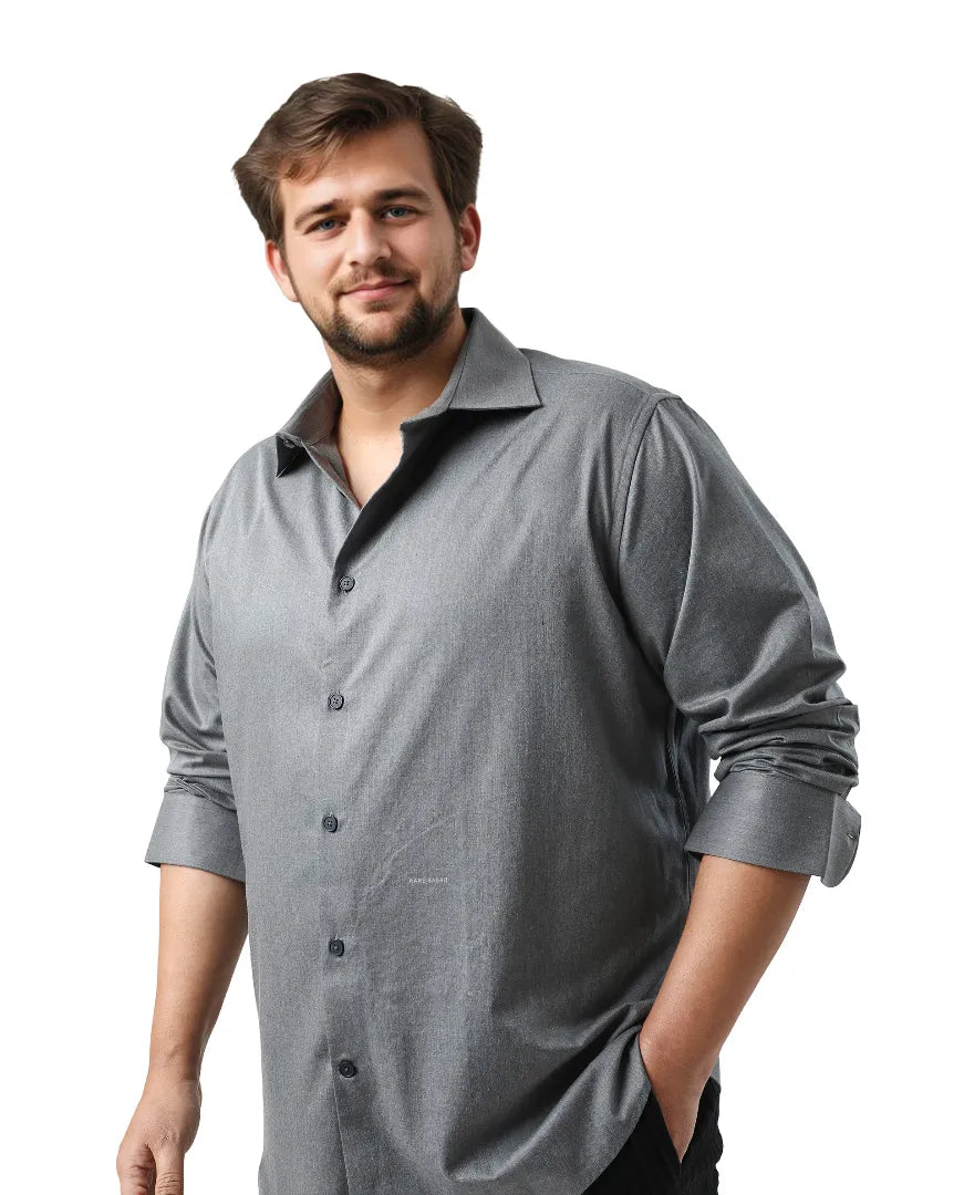Rare Rabbit Men's Yok Big Dark Grey Cotton Poly Fabric Full Sleeve Spread Collar Button Closure Regular Fit Plain Shirt