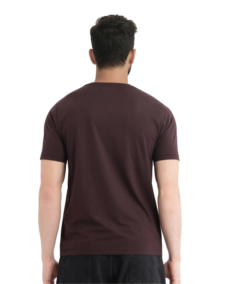 Rare Rabbit Men's Yolt Brown Cotton Graphic Print Regular Fit Half Sleeve Crew Neck T-Shirt