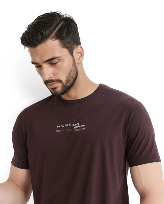 Rare Rabbit Men's Yolt Brown Cotton Graphic Print Regular Fit Half Sleeve Crew Neck T-Shirt