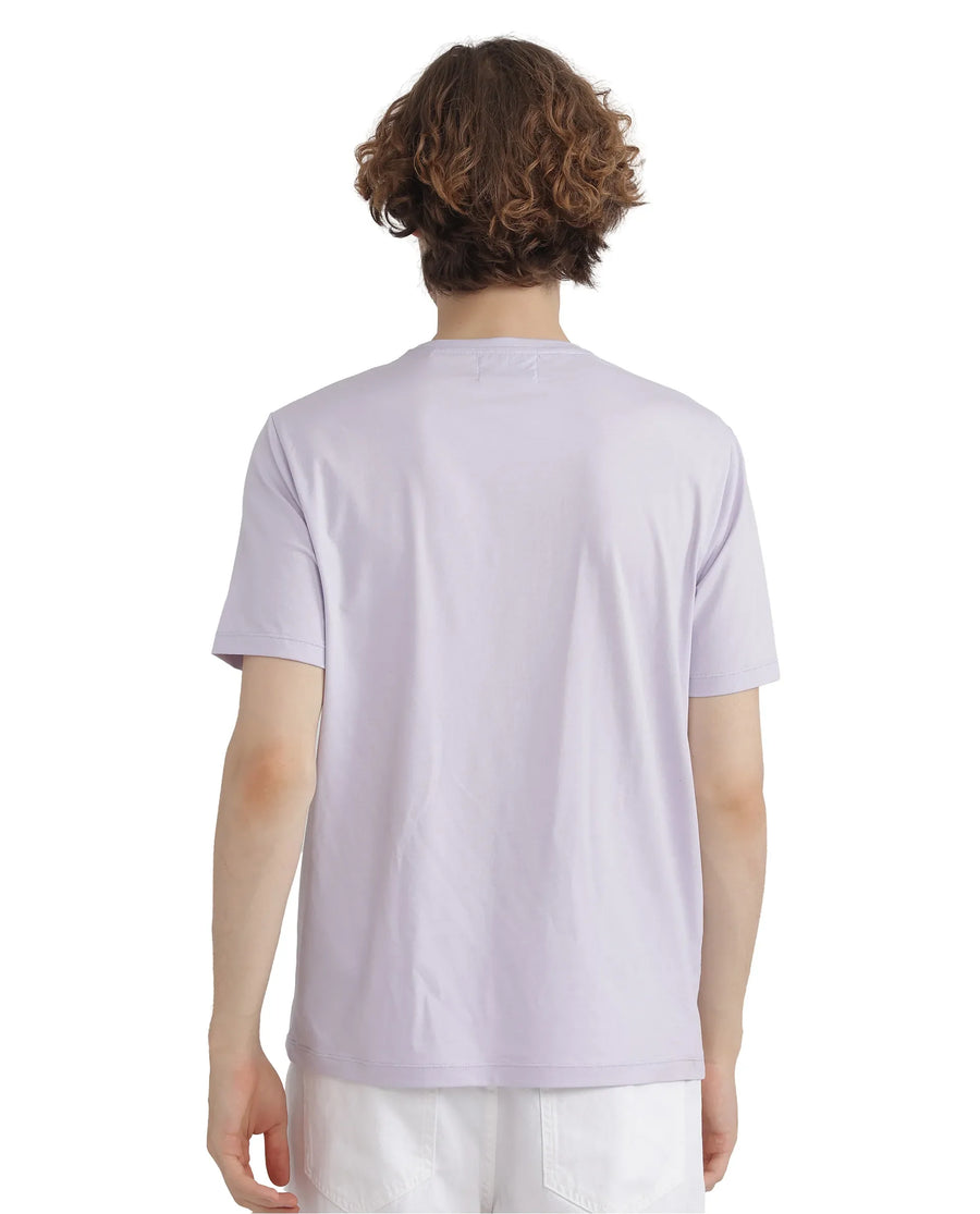 Rare Rabbit Men's Yolt Pastel Purple Cotton Blend Hd Print Regular Fit Half Sleeve Crew Neck T-Shirt