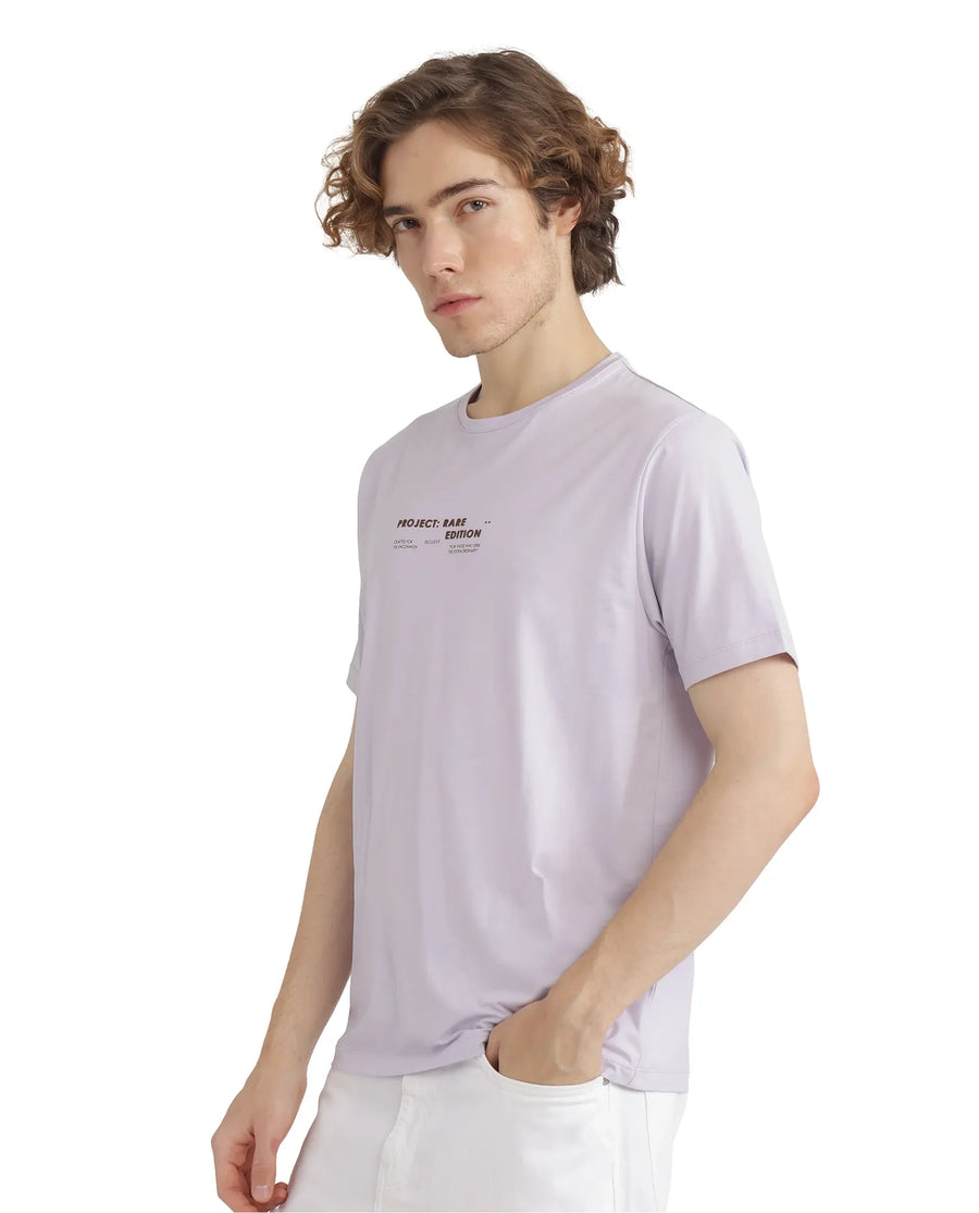 Rare Rabbit Men's Yolt Pastel Purple Cotton Blend Hd Print Regular Fit Half Sleeve Crew Neck T-Shirt