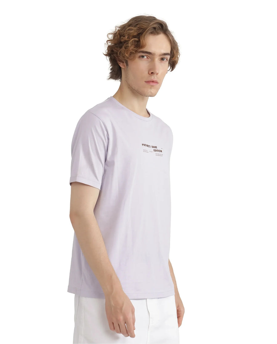 Rare Rabbit Men's Yolt Pastel Purple Cotton Blend Hd Print Regular Fit Half Sleeve Crew Neck T-Shirt