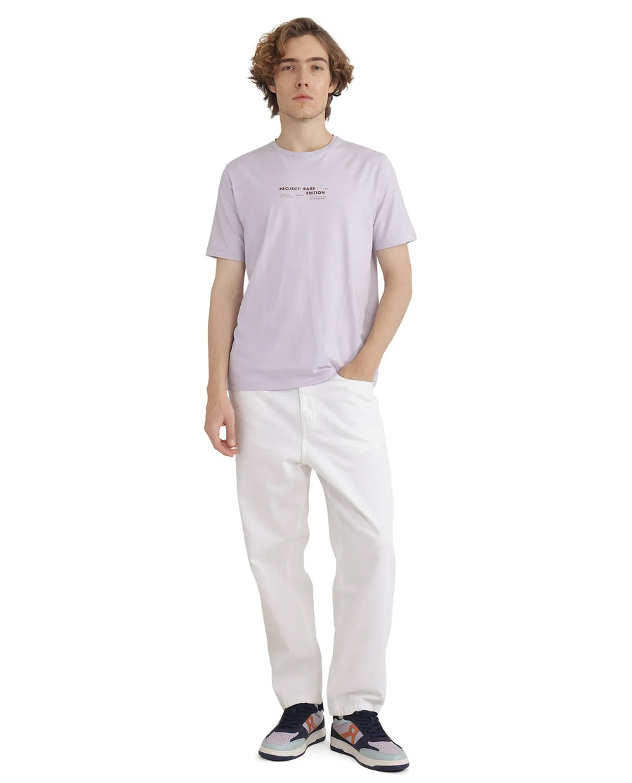 Rare Rabbit Men's Yolt Pastel Purple Cotton Blend Hd Print Regular Fit Half Sleeve Crew Neck T-Shirt