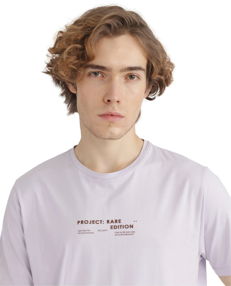 Rare Rabbit Men's Yolt Pastel Purple Cotton Blend Hd Print Regular Fit Half Sleeve Crew Neck T-Shirt