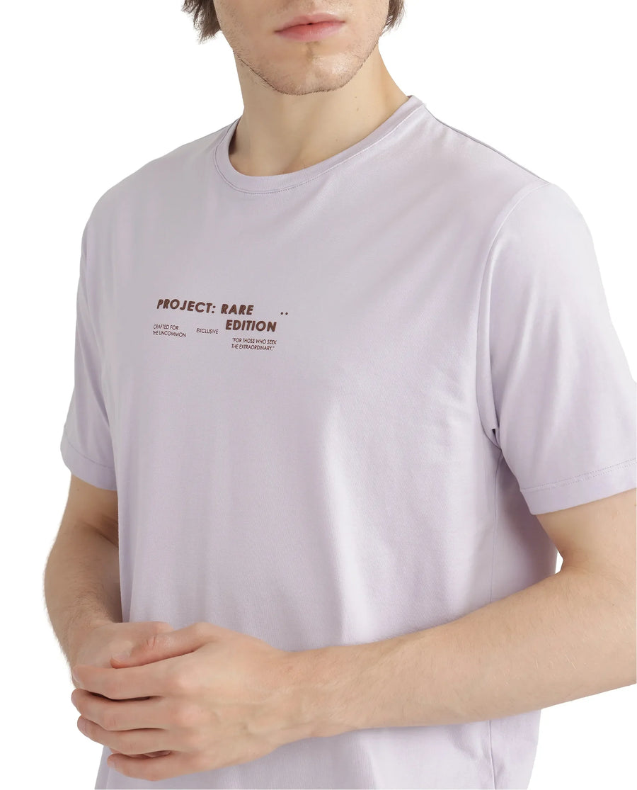 Rare Rabbit Men's Yolt Pastel Purple Cotton Blend Hd Print Regular Fit Half Sleeve Crew Neck T-Shirt