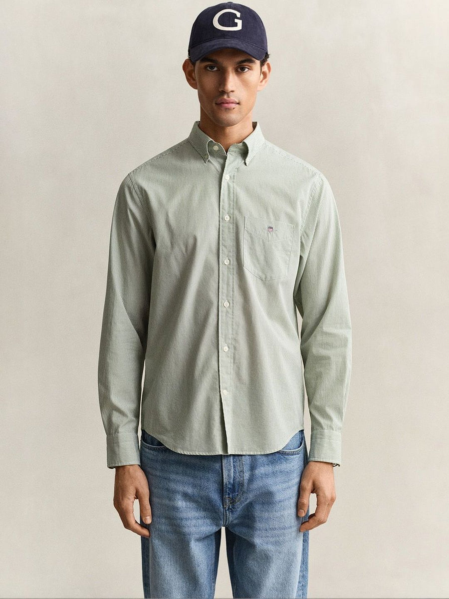 Gant Men Green Striped Regular Fit Classic Poplin Shirt