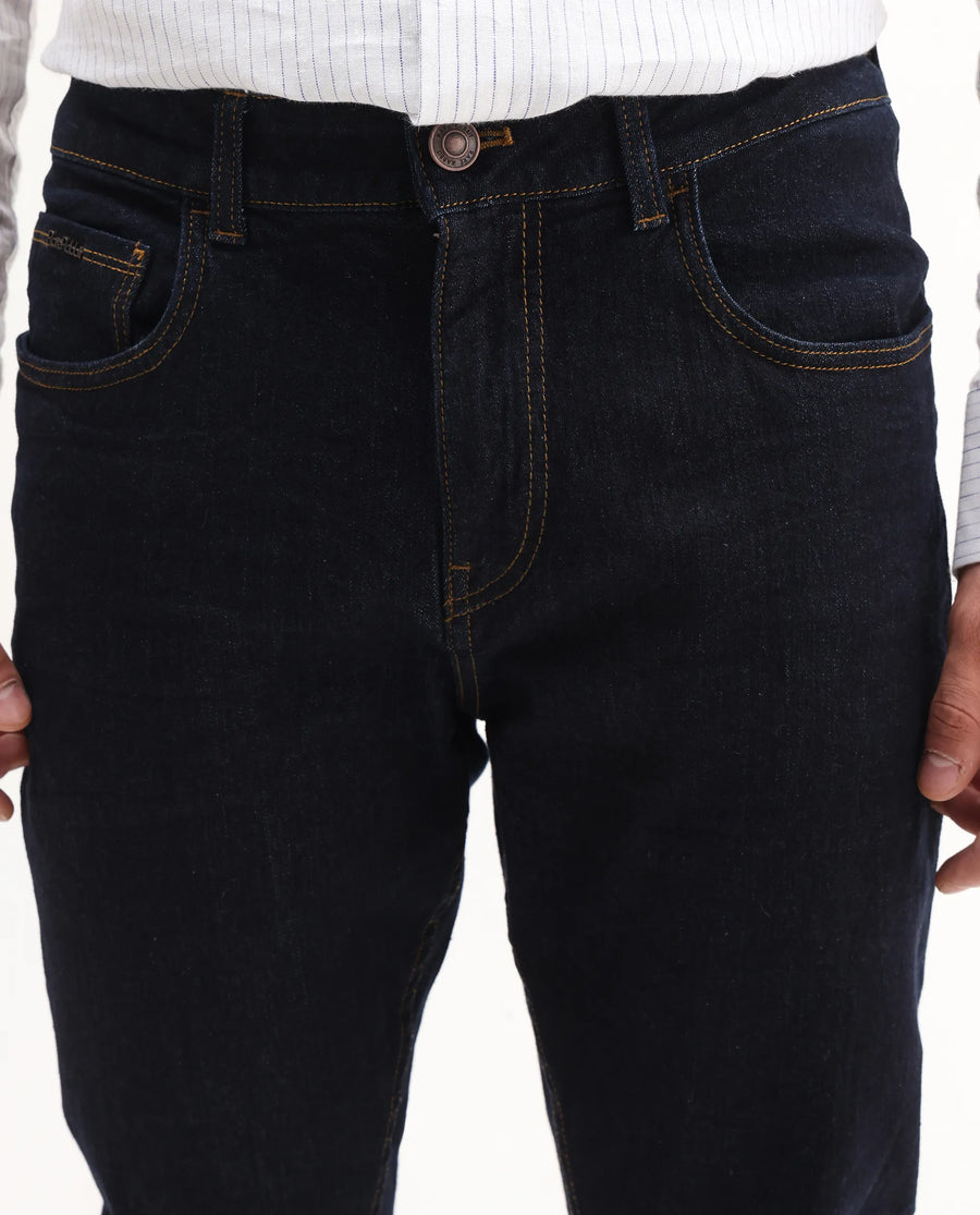 Rare Rabbit Men's Yukto Navy Cotton Plain Hawk Slim Fit Jeans