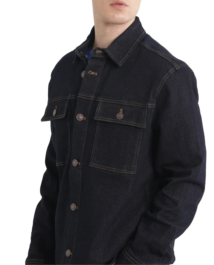 Rare Rabbit Men's Yulio Navy Cotton Plain Slim Fit Full Sleeve Spread Collar Jacket