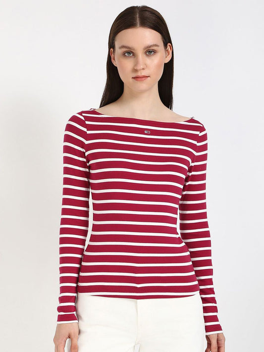 Tommy Hilfiger Boat Neck Striped Cotton Top