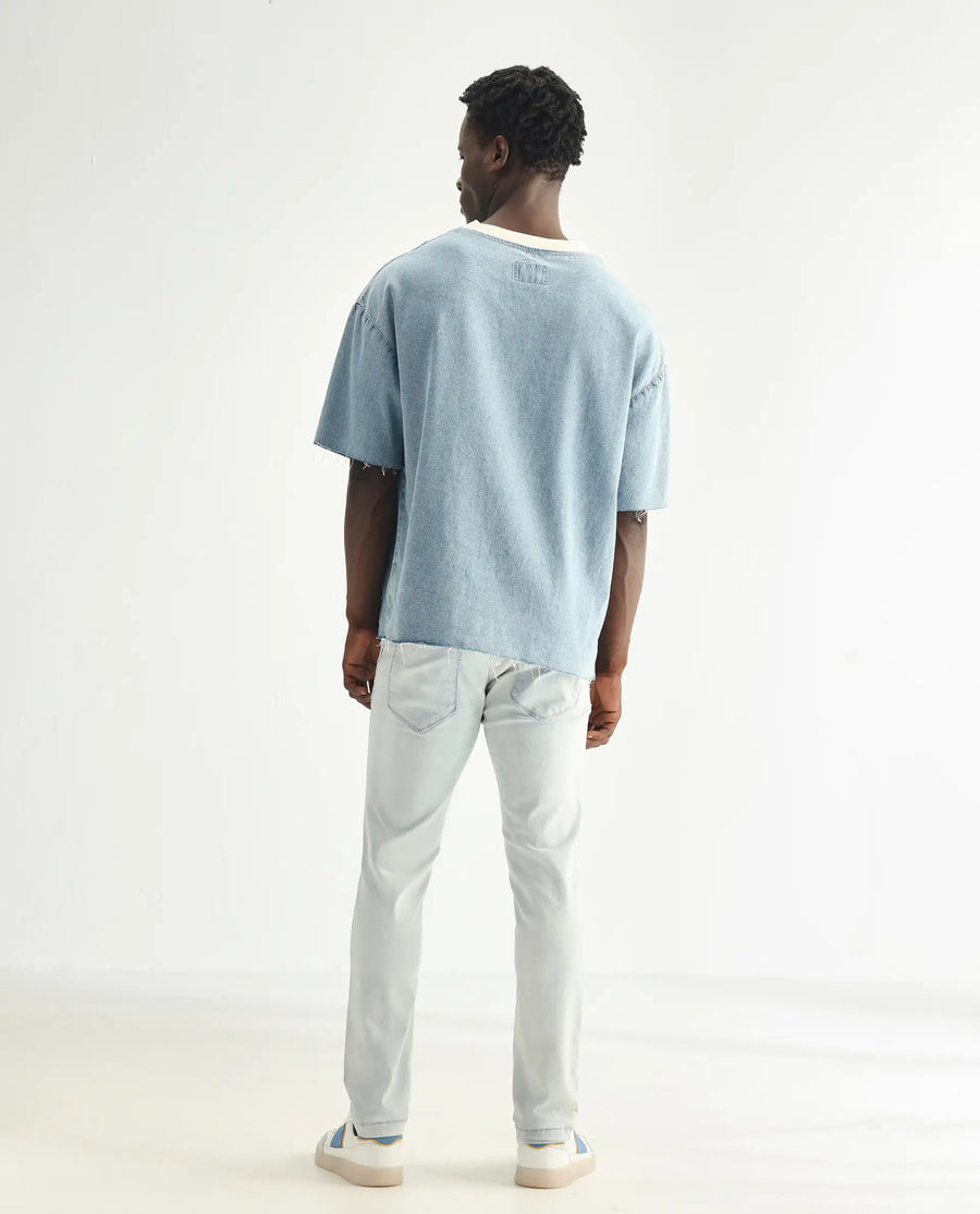 Rare Rabbit Men's Yuto Light Blue Cotton Plain Hawk Slim Fit Jeans
