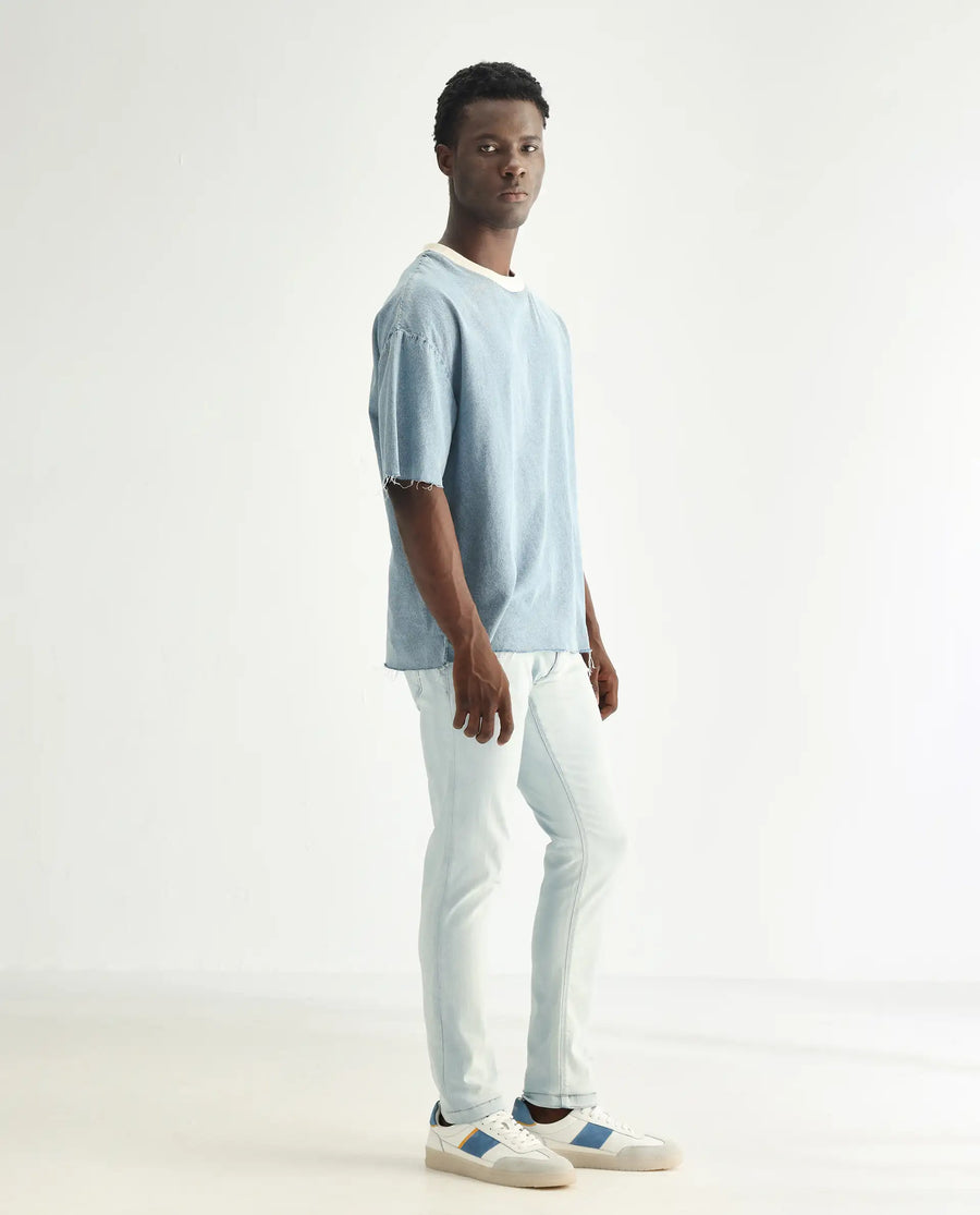 Rare Rabbit Men's Yuto Light Blue Cotton Plain Hawk Slim Fit Jeans