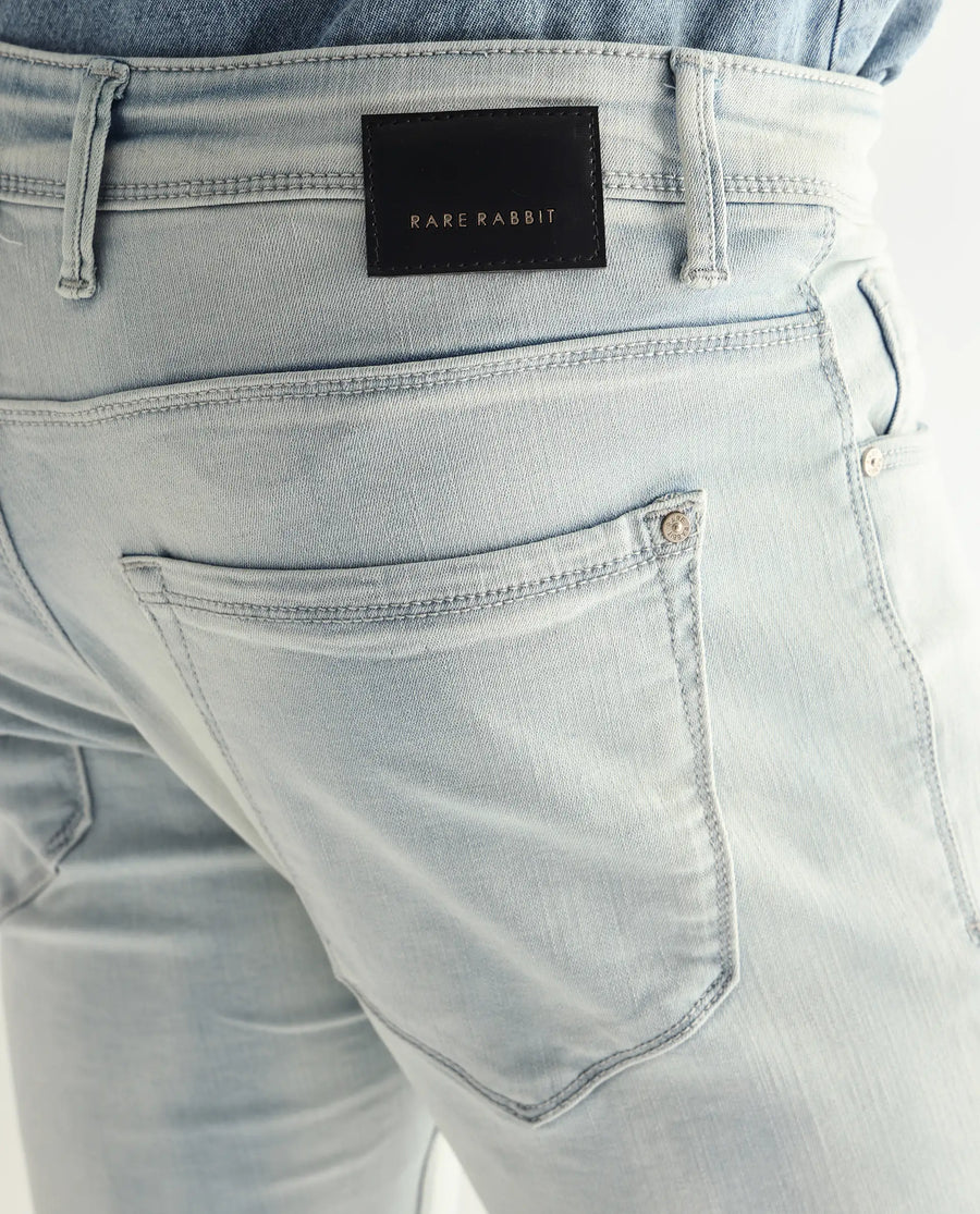 Rare Rabbit Men's Yuto Light Blue Cotton Plain Hawk Slim Fit Jeans
