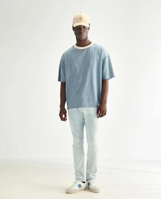Rare Rabbit Men's Yuto Light Blue Cotton Plain Hawk Slim Fit Jeans