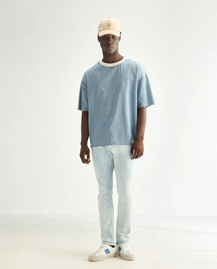 Rare Rabbit Men's Yuto Light Blue Cotton Plain Hawk Slim Fit Jeans