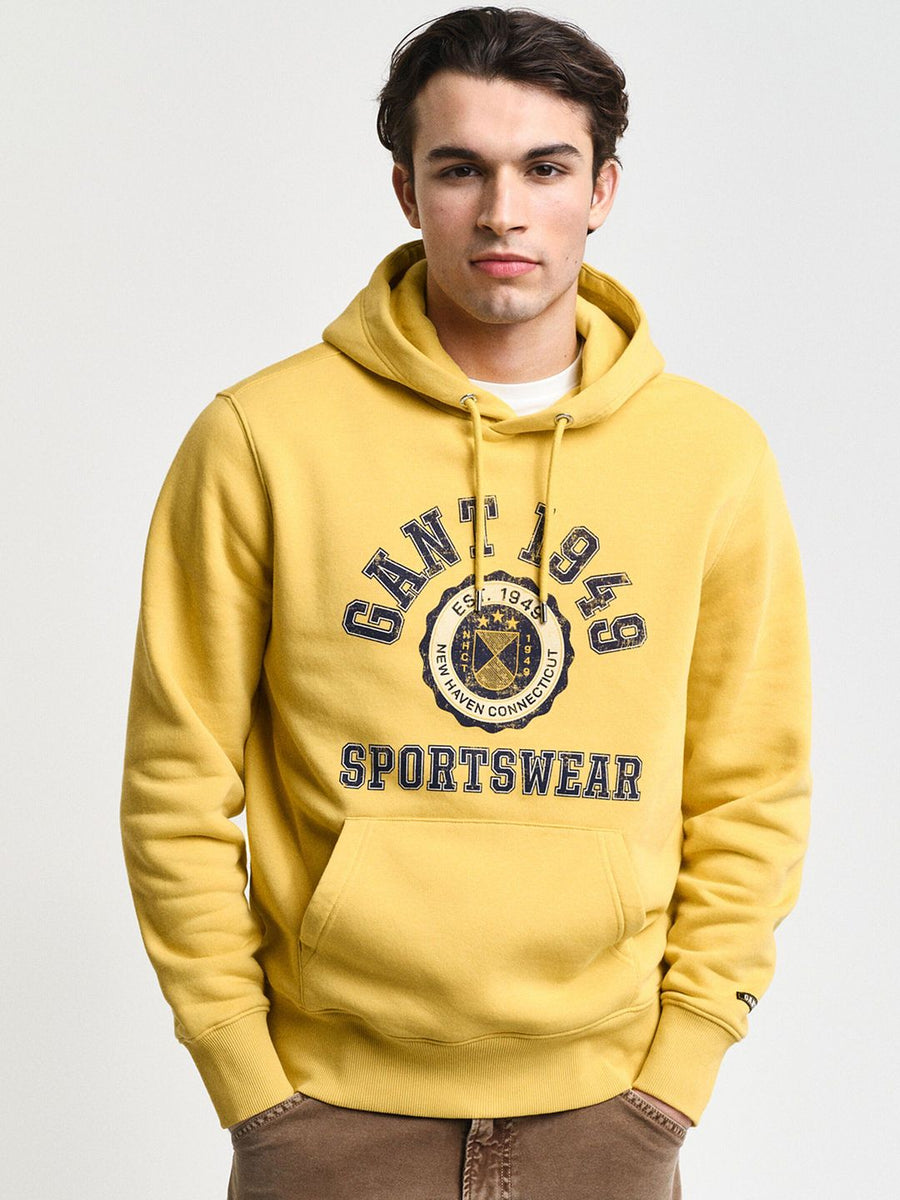 GANT Men Typography Printed Hood Cotton Pullover Ribbed Sweatshirt
