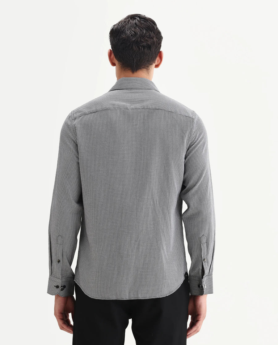 Rare Rabbit Men's Zack Black Cotton Fabric Collared Neck Regular Fit Jacquard Shirt