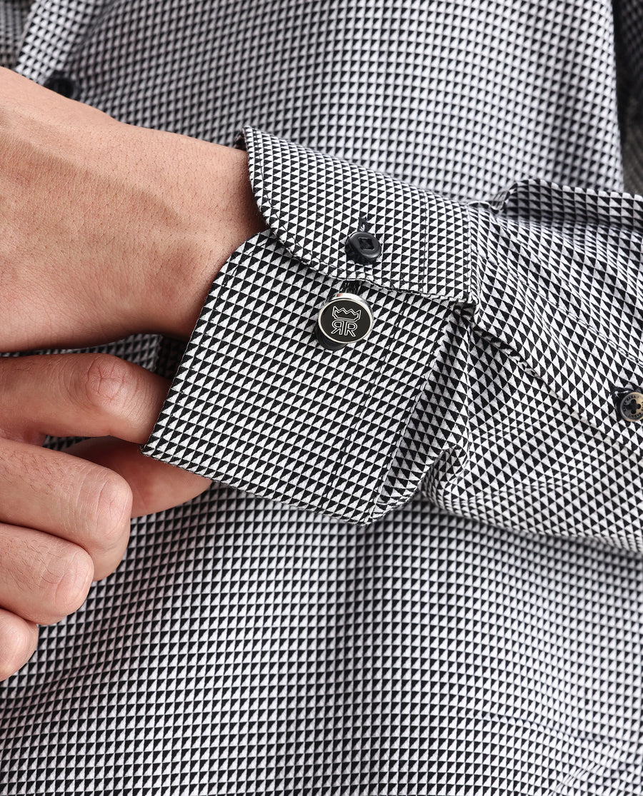Rare Rabbit Men's Zack Black Cotton Fabric Collared Neck Regular Fit Jacquard Shirt