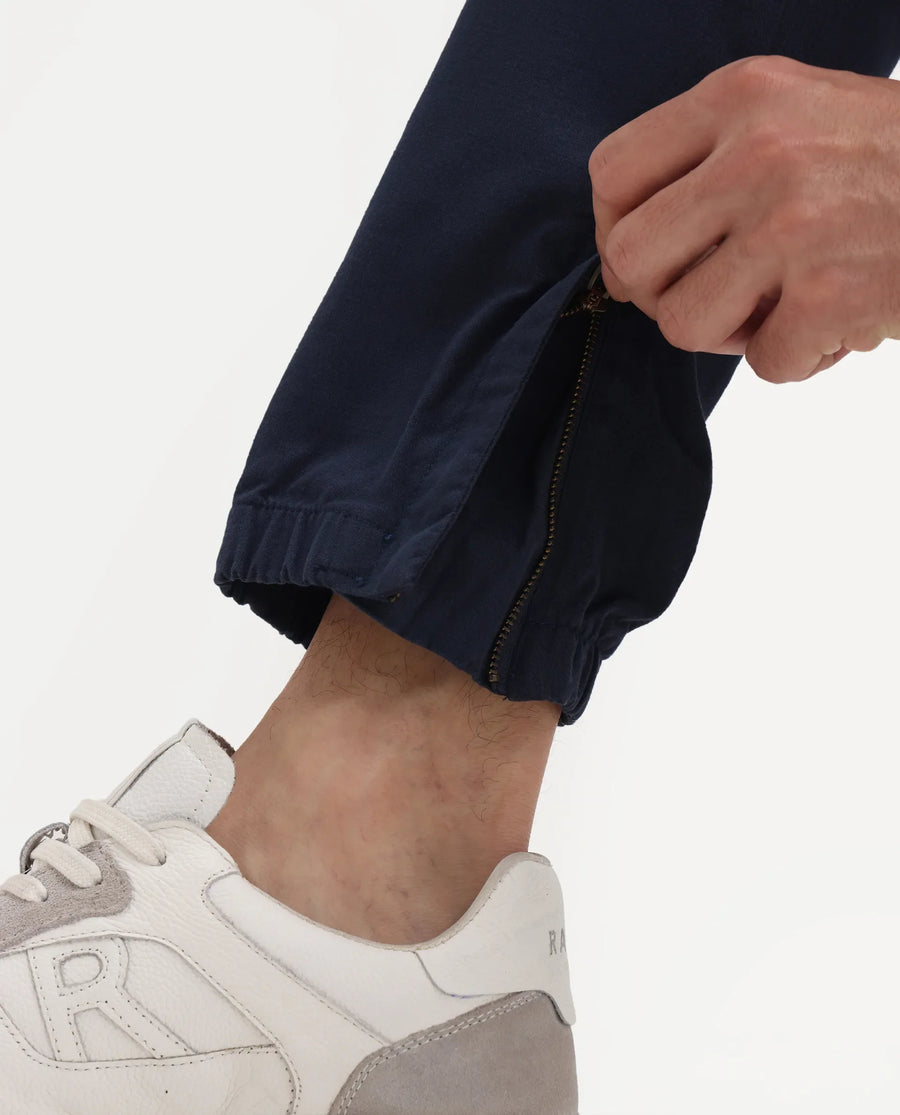 Rare Rabbit Men's Zade Navy Cotton Blend Plain Regular Fit Trouser