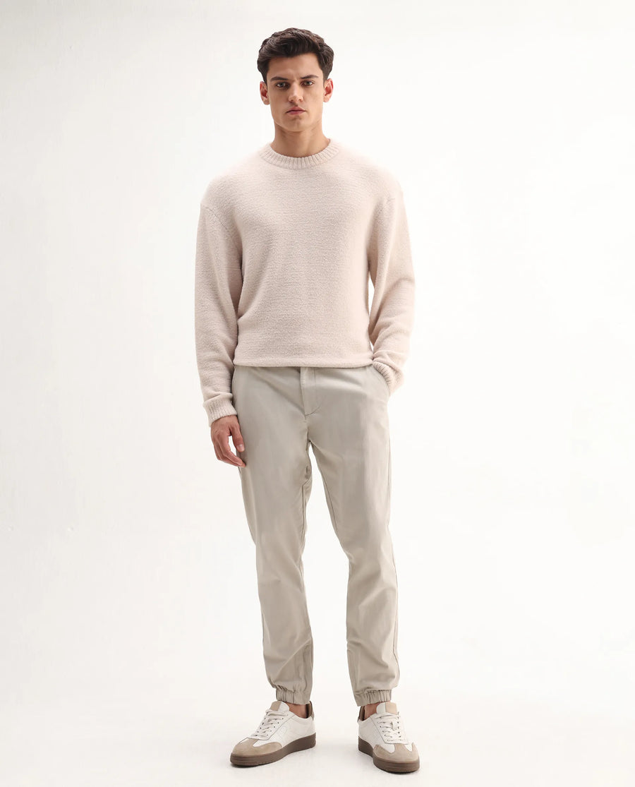 Rare Rabbit Men's Zade-N Light Beige Cotton Blend Plain Regular Fit Trouser