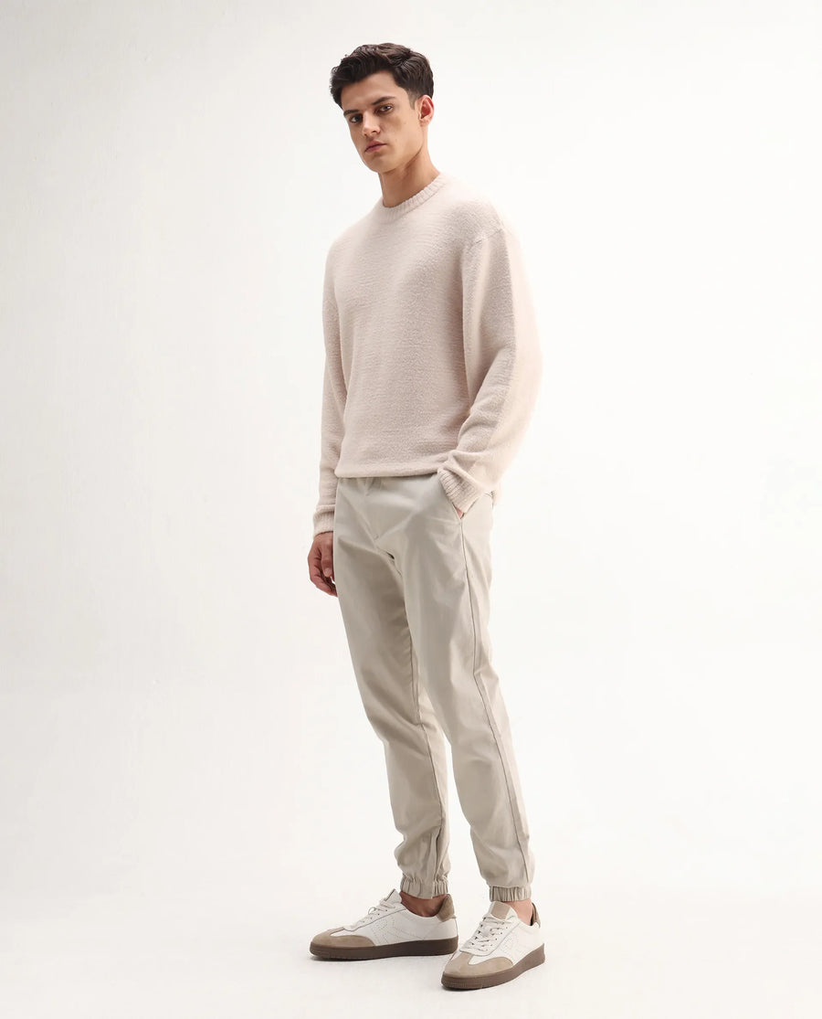 Rare Rabbit Men's Zade-N Light Beige Cotton Blend Plain Regular Fit Trouser