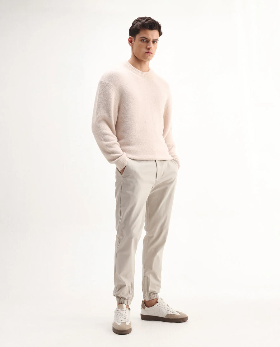 Rare Rabbit Men's Zade-N Light Beige Cotton Blend Plain Regular Fit Trouser
