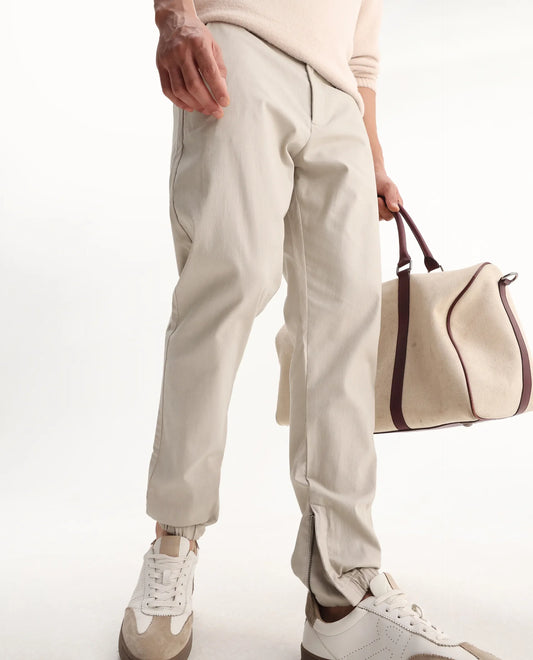 Rare Rabbit Men's Zade-N Light Beige Cotton Blend Plain Regular Fit Trouser